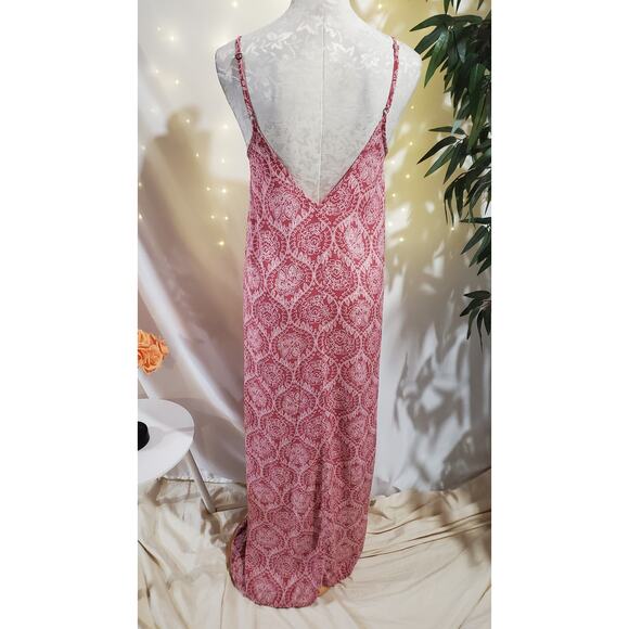 Elan Double V-Neck Boho Asymmetrical Maxi Dress Size S Floral Paisley Pockets - Picture 3 of 11
